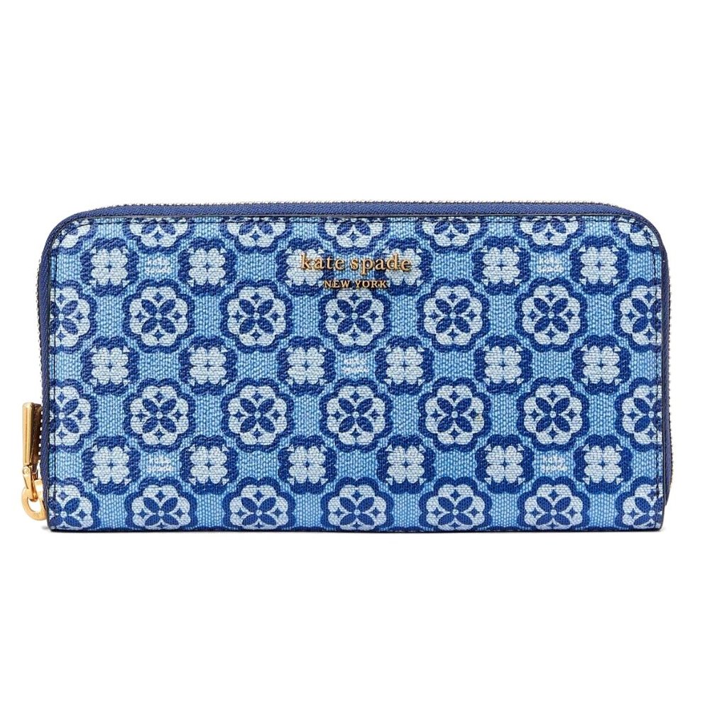 New Kate Spade Spade Flower Monogram Zip Around Continental Wallet Outerspace